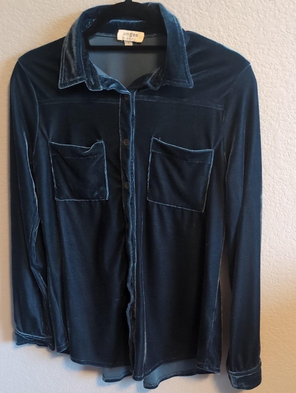 Umgee Velvet Button-Down Shirt Teal